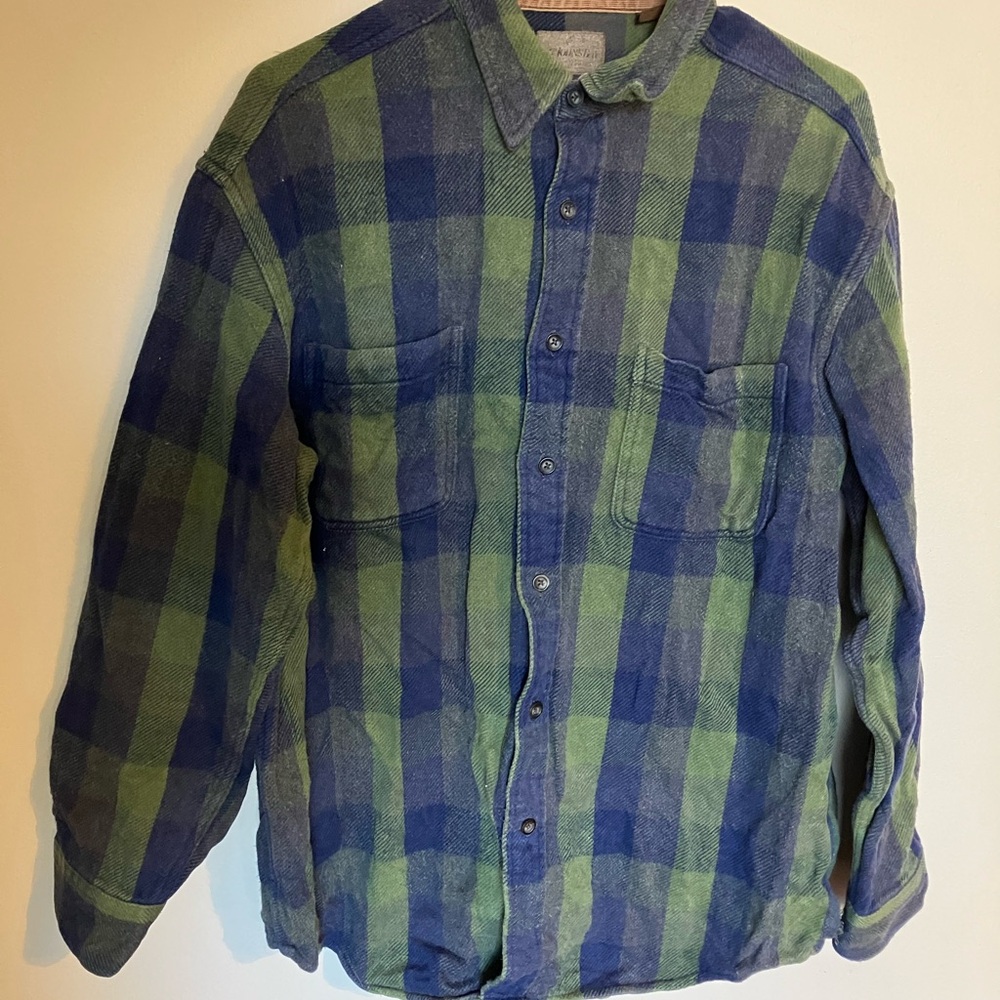 Blue and Green Plaid Button-Up Shirt